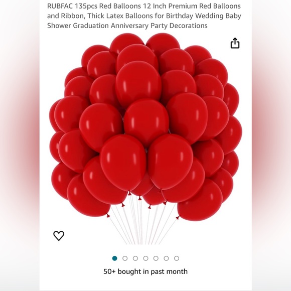 RUBFAC 135pcs Red Balloons 12 Inch Premium Red Balloons and Ribbon, - Picture 2 of 6